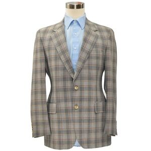 70s Vintage Mod Check Blazer Mens S or 40R Casual Work Wool 2 Button Sport Coat